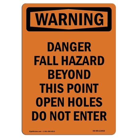 SIGNMISSION OSHA WARNING Sign, Danger Fall Hazard Beyond This, 14in X 10in Decal, 10" W, 14" H, Portrait OS-WS-D-1014-V-13052
